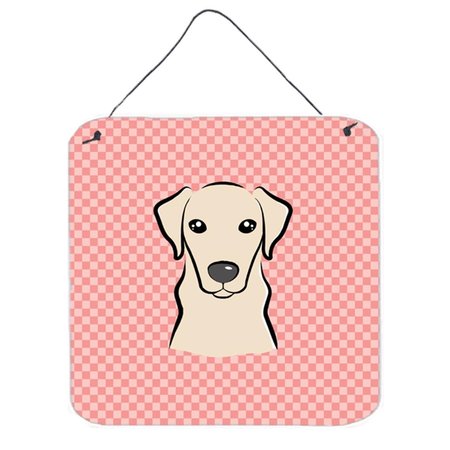 MICASA Checkerboard Pink Yellow Labrador Aluminum Metal Wall Or Door Hanging Prints6 x 6 In. MI250296